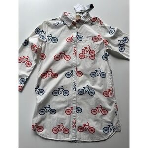 FILLIL Cotton Button Up Shirt Dress Womens Bicycles Cycling White All Over Print